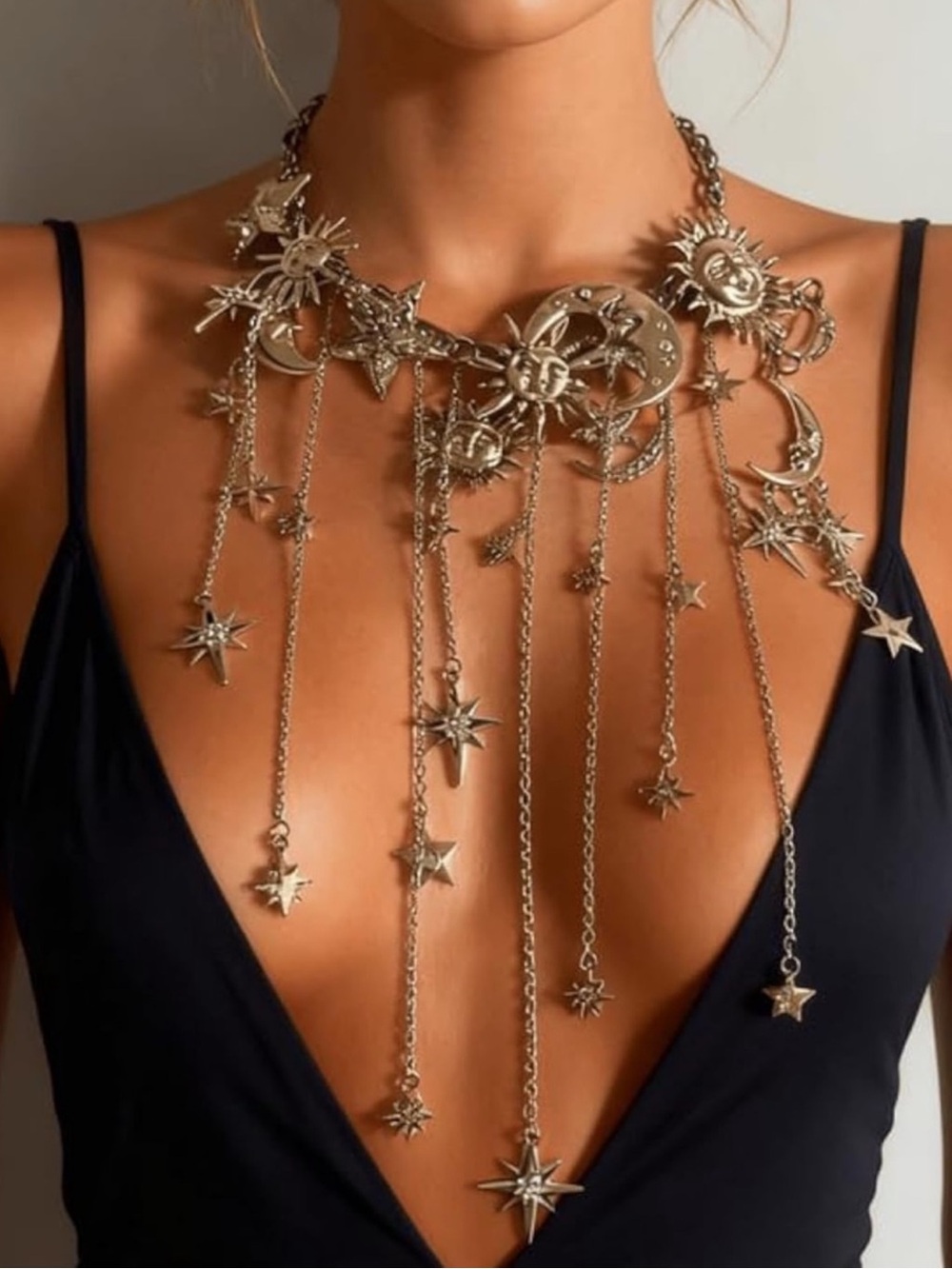 Celestial Statement Necklace | Sun Moon Star Charm Necklace | Boho Festival - Picture 5 of 6